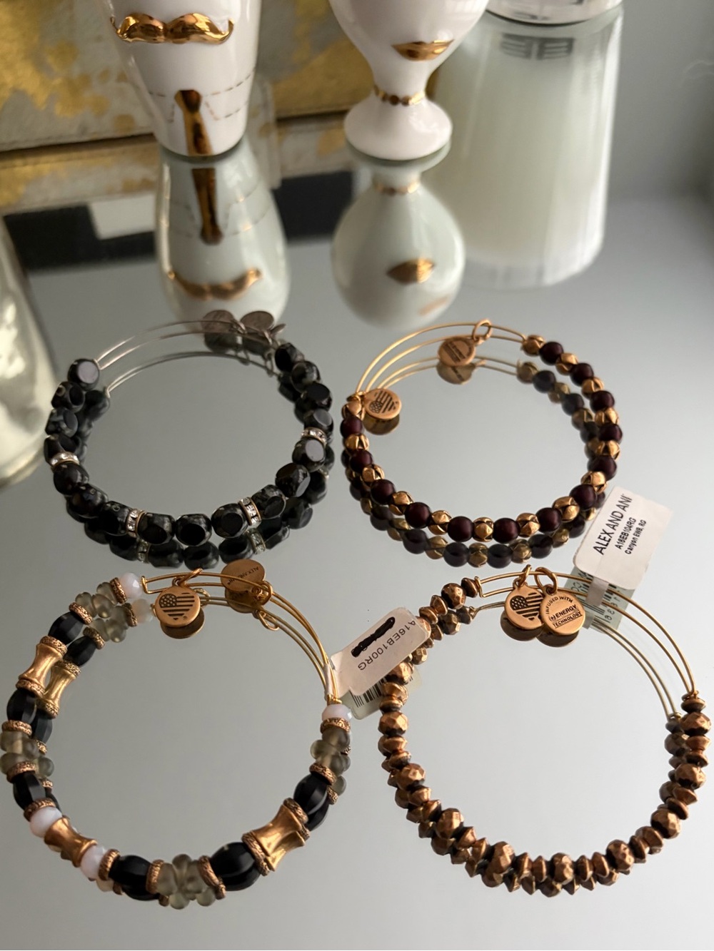 Alex and Ani Beaded Bracelet Set in Black, Brown, Gold